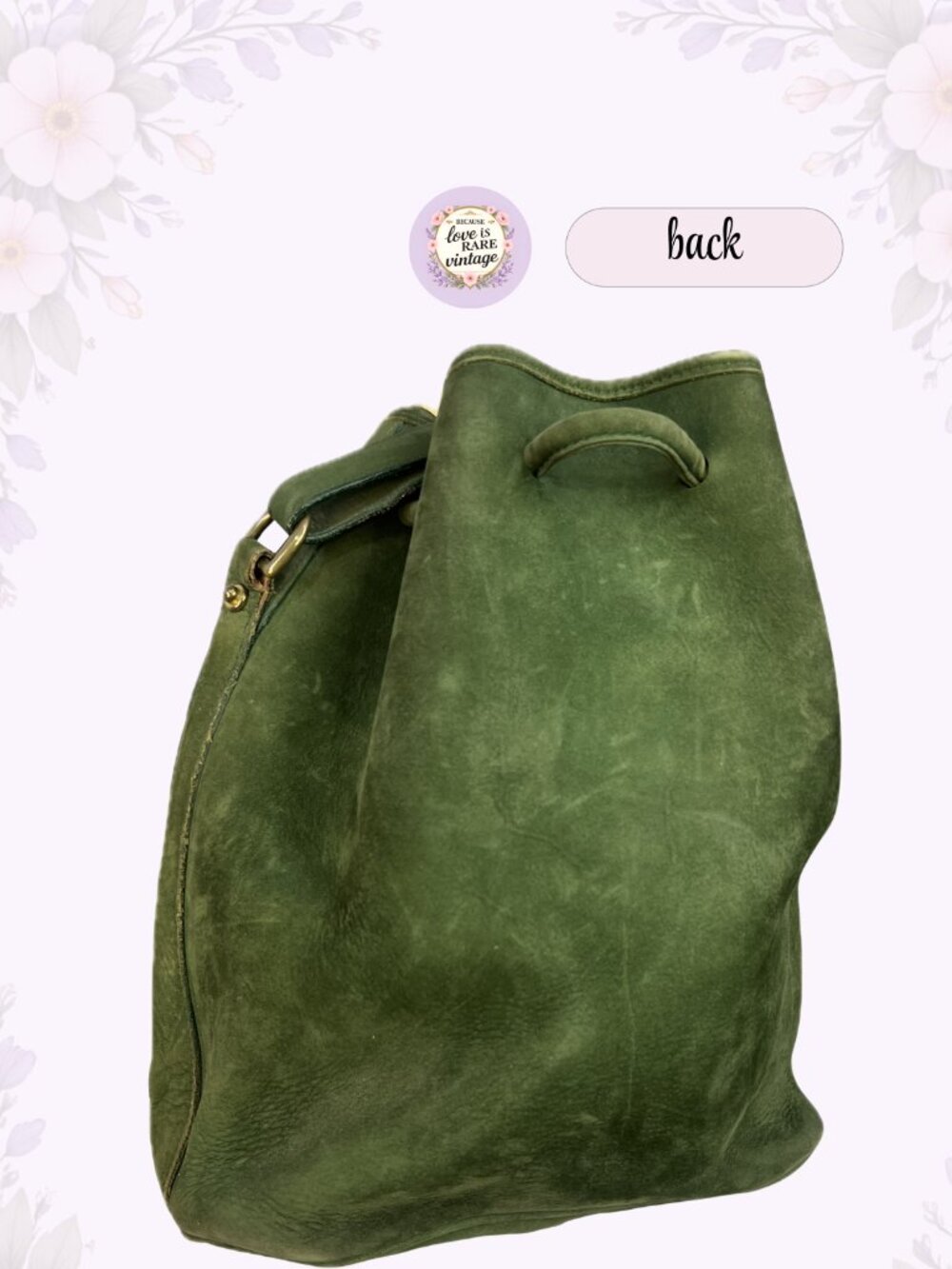 Vintage Dooney & Bourke Leather Bucket Bag • 1990s Green Suede Drawstring Purse - Picture 6 of 15
